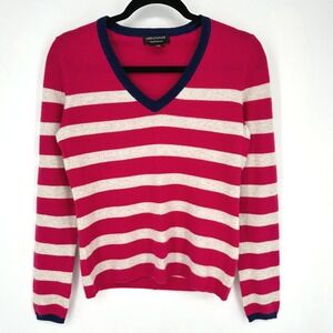 Lord Taylor 100% Cashmere Striped V Neck Sweater Pink Cream Navy Size S